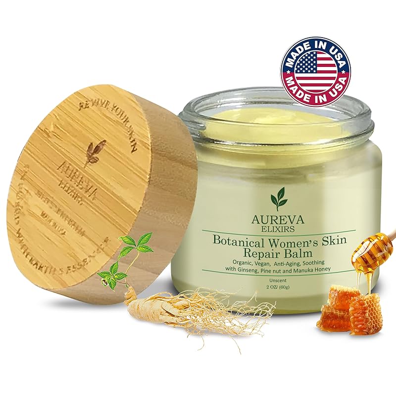 Botanical woman’s skin repair balm – Anti-Aging Moisturizer for Face, Body, Neck & Décolleté – Soothes Redness, Dryness, Itchy Skin – Calendula, Chamomile, Ginseng – 2oz Unscented