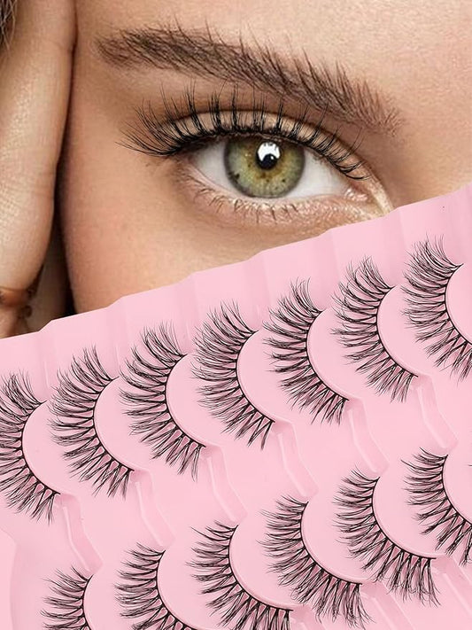 Eyelashes Natural 16mm Cat Eye Lashes Wispy C Curl Strip Lashes False Eyelashes Fluffy Eye Lash 3D Volume Wispy Eyelash Siligli Lash Pack 7 Pair