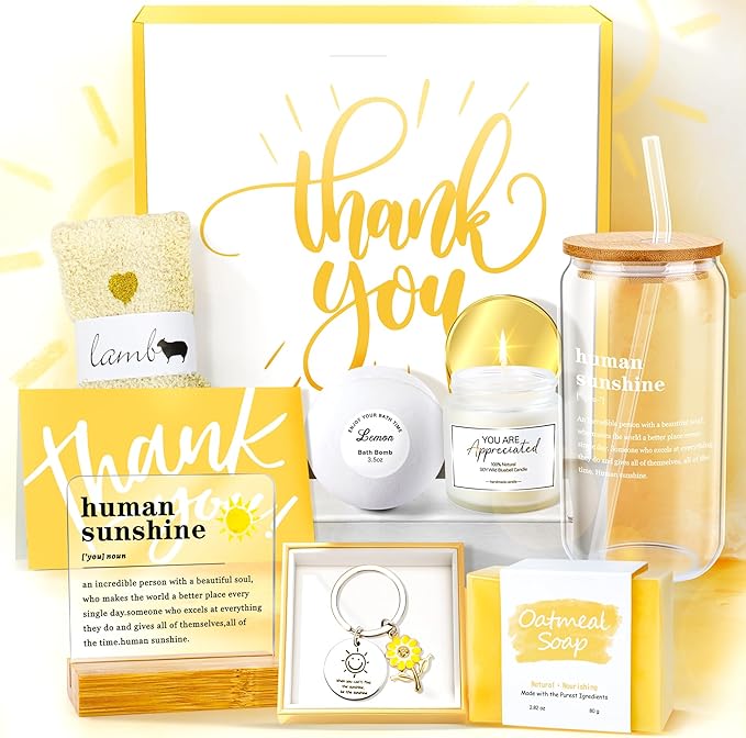 12PCS Thank You Gifts for Women, Sunshine Appreciation Gifts for Coworkers, Sunshine Box Employee Appreciation Baskets, Thanks You Baskets for Women Friends Teacher, Mentor, Families, Friends, Leaders