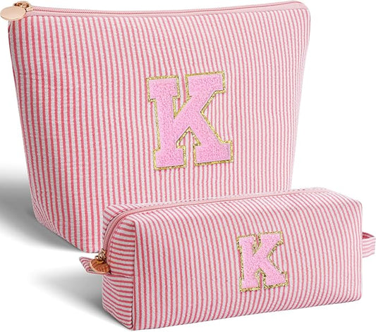 Monogrammed Gifts for Women - Cosmetic Bag for Teen,Initial Cute Makeup Bag Set for Women,Trendy Pouch for Niece Sister Friend Female Her,Birthday Gifts for Daughter - Peach,K