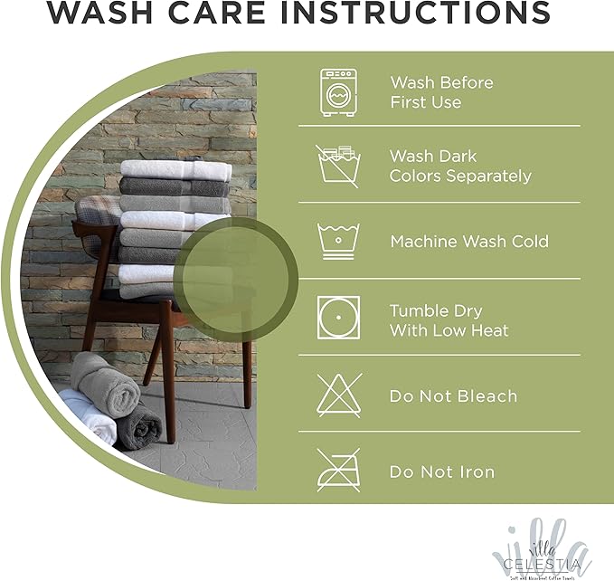 100% Cotton Bath Towel Set of 12-4 Bath Towels, 4 Hand Towels, 4 Wash Cloths, Sustainable, Soft, Highly Absorbent, Combed Cotton 12 Piece Set for Hotels, Spa, Bathroom, Dorm, Sage