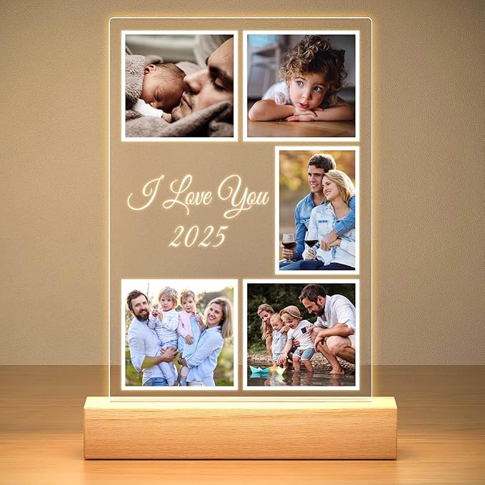 Custom Picture Frames with Photo, Personalized Photo Frame with Night Light, Customized Picture Frame, Personalized Christmas Birthday Gifts for Women, Men, Baby, Kid, Family