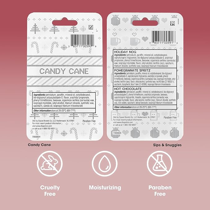 ChapStick Lip Balm, Holiday Variety Packs (6 Sticks) – Candy Cane, Sips & Snuggles Flavored Lip Moisturizers, Stocking Stuffers, Gifts, 0.15 Oz Ea