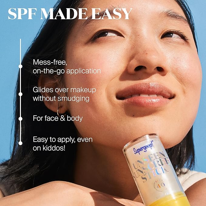 Supergoop! Unseen Sunscreen Stick SPF 40 Invisible Sun Protection - Broad Spectrum Face Sunscreen - Glides Over Makeup - Natural Finish - For All Skin Types - 0.7 fl oz
