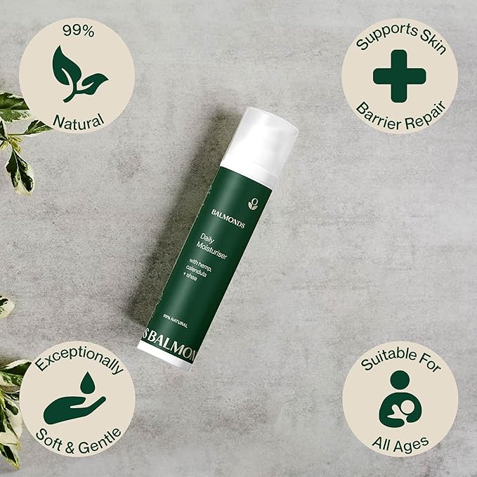 Balmonds - Daily Moisturizing Cream - 3.5oz. (100ml) - 99% Natural Moisturizer - Face & Body - Fragrance Free - Vegan/Cruelty Free - All Skin Types