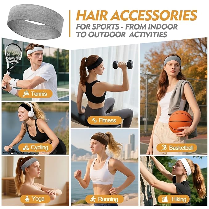 Headbands for Women and Men - 8 Pcs Black White Headband Hair Bands Accessory Stretchy Soft Fabric Sweat Head band for Workout Sport Stocking Stuffers for Men Women Husband Wife Friend Christmas Gifts