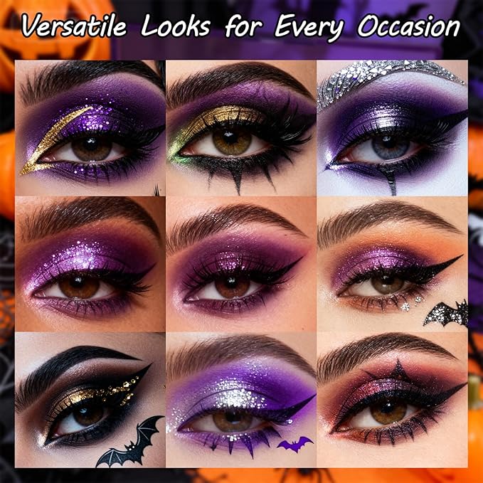 Erinde Purple Eyeshadow Palette, 15 Colors Violet Lavender Green Smokey Eye Shadow Pallet, Matte Shimmer Metallic Glitter, Highly Pigmented Blendable Makeup Kit for Cosplay, Halloween & Parties