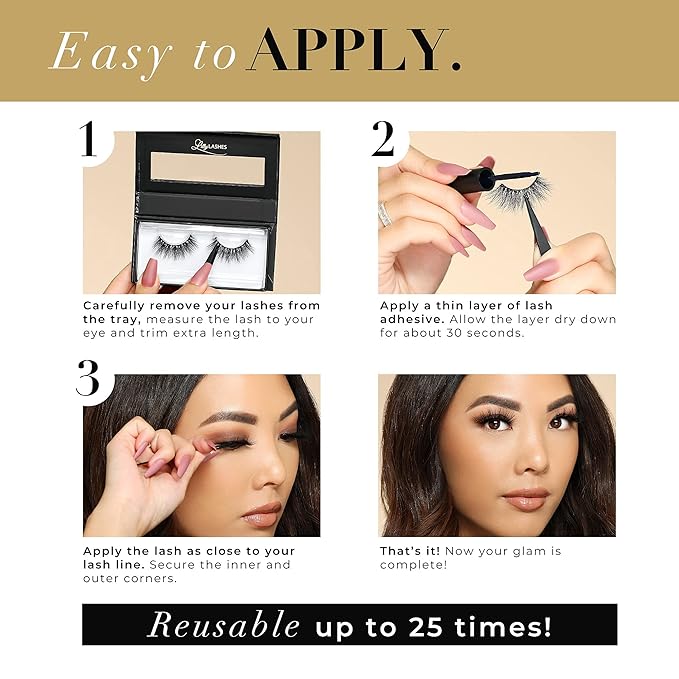 Lilly Lashes Doha 3D Mink Lashes, The Original Lilly Lash for Wispy & Natural Look, Reusable Eyelashes up to 25x, Fluffy Eyelashes, Strip Lashes, Lash Glue not Included