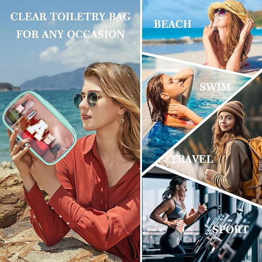 YOOLIFE Initial Make Up Bag Travel Toiletry Bag, Clear Makeup Bag Preppy Cosmetic Bags Organizer Travel Essentials Gifts for Women Teen Girlfriend Teacher Mom Birthday Mothers Day Gifts Blue L