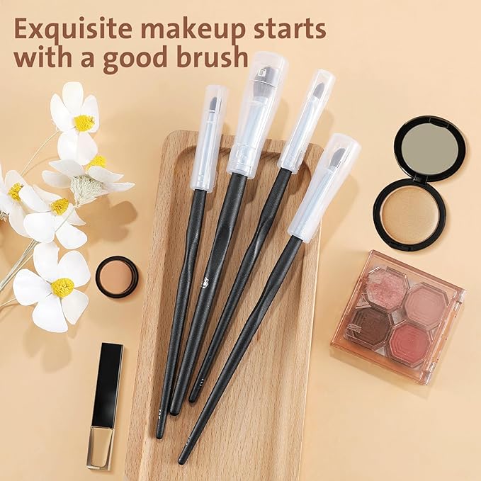 ENERGY Eye Makeup Brush Set 4PCS Professional Eyeshadow Blending Brushes Kit for Eyes Liquid Cream Powder Makeup Up Soft Fluffy Natural Goat Hair for Shader,Smudge,Crease Applicator with Travel Cover