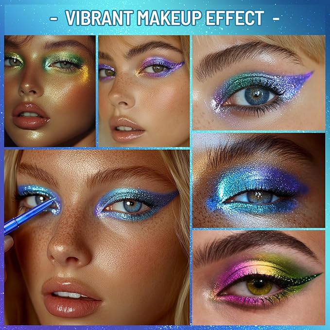 UCANBE 2PCS Chameleon Eyeshadow & Eyeliner Gel Pencil Set - Multichrome Shifting Colors Metallic Glitter Eye Makeup,Waterproof Long-Lasting Smudge-Proof Multi-Dimensional Color