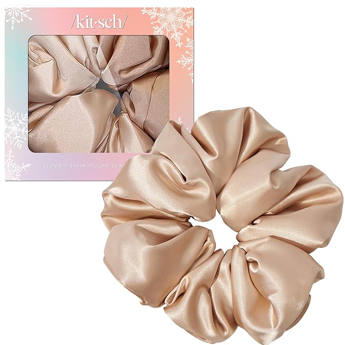 Kitsch Satin Scrunchies For Women - Softer Than Silk Scrunchies, No Crease Hair Ties, Soft Hair Accessories - Perfect For Day And Night Hairstyles | Ideal Gifts for Women - 1pc, Champagne
