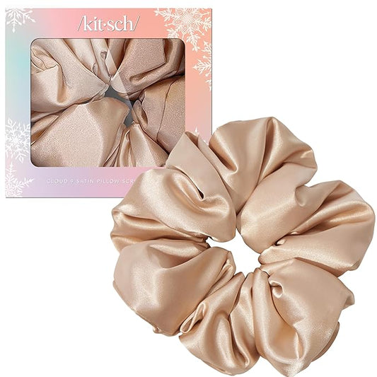 Kitsch Satin Scrunchies For Women - Softer Than Silk Scrunchies, No Crease Hair Ties, Soft Hair Accessories - Perfect For Day And Night Hairstyles | Ideal Gifts for Women - 1pc, Champagne