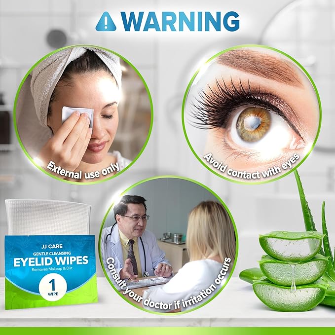 JJ CARE Eyelid Cleaning Wipes - Box of 80, 4"x4" Individually Wrapped Moisturizing Eye Lid Scrubbing Wipes for Irritated, Itchy, and Dry Eyes, Hypoallergenic Eye Scrub & Eyelashes cleaning Pads