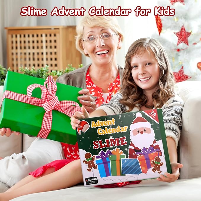 Slime Advent Calendar 2025 - Christmas Countdown Calendar 24 Days of Slime Gifts Kit for Girls Boys Kids Toddlers Teens 4-12 Years Old