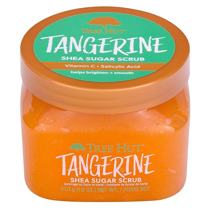 Tree Hut Tangerine Shea Sugar Scrub, Exfoliating, Hydrating & Moisturizing Body Scrub with Shea Butter & Nourishing Essential Oils, Smooth & Soften Skin, 18 oz