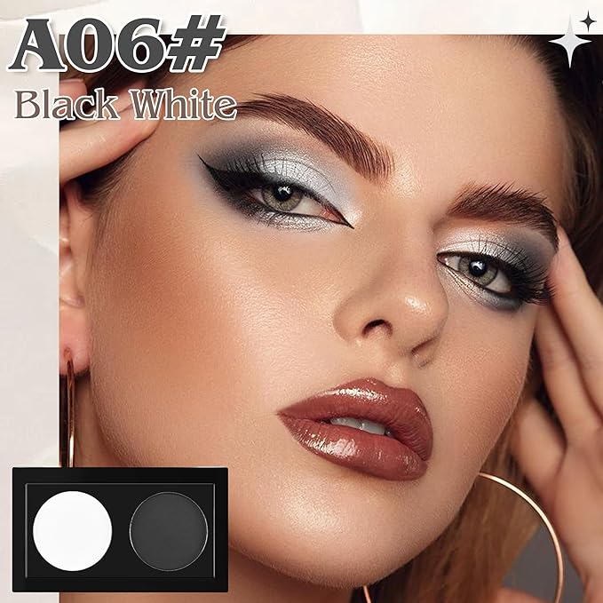 Duo Eye Shadow Powder，White&Black Matte Eyeshadow Makeup Palette，Neutral Shades Eyeshadow Palette for Woman Daily Eyes Looks，Highly Pigmented，Smooth, Blendable，sombras de ojos, Cruelty-Free 06