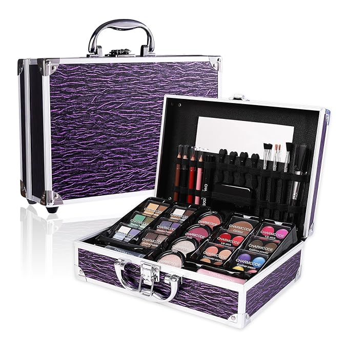 Makeup Kit for Teen Girls & Women Full Kit, Beauty Train Case with Starter Cosmetic Set, Make Up Christmas Gift Box with Eyeshadow,Lipgloss,Highlighter,Blush,Lip&Eye Pencils,Brush & More(Purple)