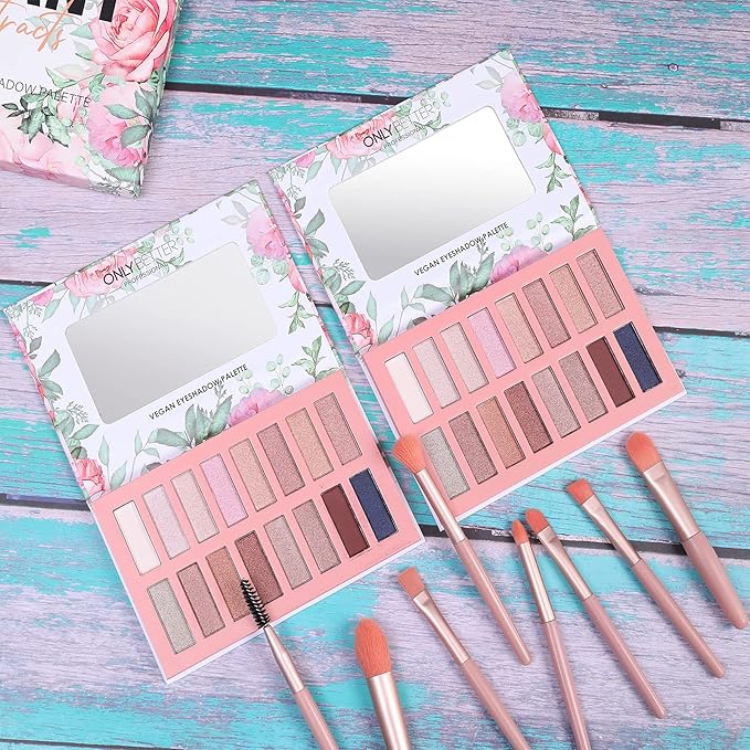 Vegan Organic Eyeshadow Palette - 16 Colors Highly Pigmented Metallic Colorful Long Lasting Nude Shimmer