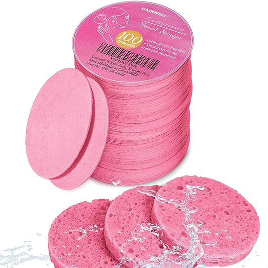 100PCS Compressed Facial Sponges, Cleansing, for Personal Spa Esthetician Use, Pink
