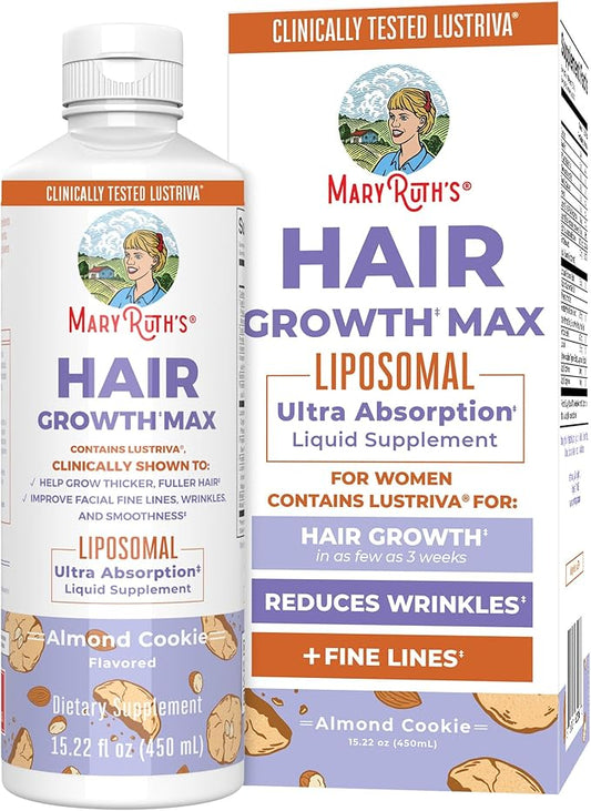 MaryRuth Organics Women's Hair Growth MAX Liposomal | with Lustriva® + Biotin 10000mcg + Pumpkin Seed Oil | Thicker Hair | Hair Care | Wrinkles, Fine Lines, Skin Care | Ages 18+ | 15.22 Fl Oz