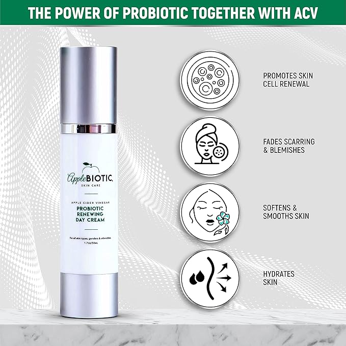 Apple Cider Vinegar Face Cream & Wash Duo, Hydrating, Redness Relief for Dry, Oily, Sensitive Skin, Natural Green Tea, Chamomile