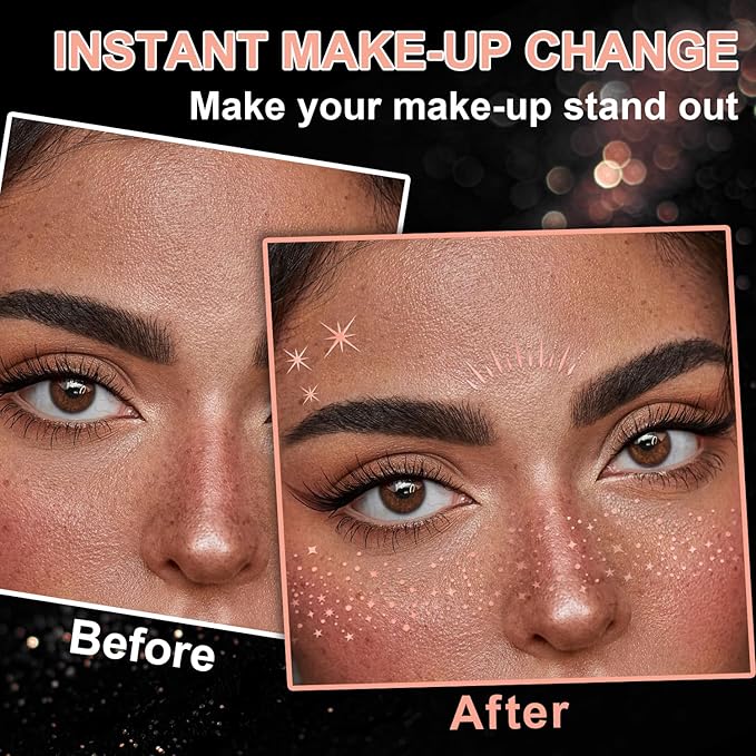 20 Pcs Face Makeup Patches, Glitter Freckles Face Tattoo for Teenagers & Young Women, Sparkle Freckles Makeup Patches, Waterproof Face Glitter Freckles for Christmas (Rose Gold)