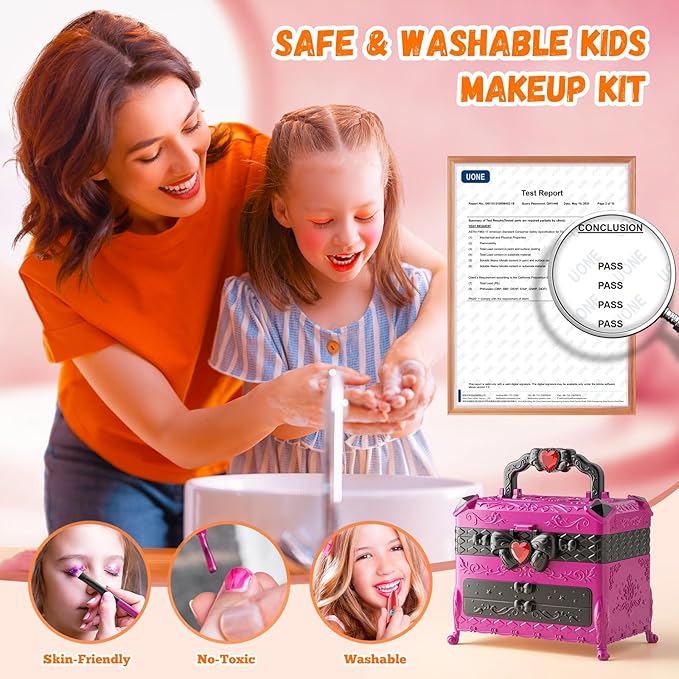 Kids Makeup Kit for Girl - 66Pcs Kids Washable Makeup Kits, Real Makeup Girls Toys Girl Makeup Sets for Toddler Kid Children Christmas Birthday Gifts Toys for 3 4 5 6 7 8 9 10 11 12 Year Old