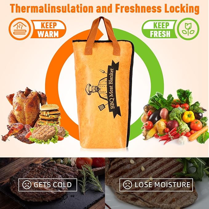 BBQ Blanket for Resting Meat, Reusable Smoker Grilling Meat Insulated Resting Bag with Wide Mouth for Large Brisket/Beef/Pork Shoulders/Turkeys (BBQ Blanket 15in)