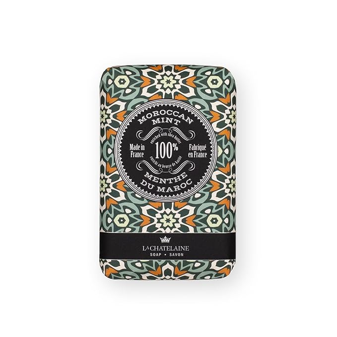 La Chatelaine Luxury Bar Soap Trio Gift Set Tin | Made in France | Natural and Organic | Shea Butter Formula | 3 x 8.8 oz / 250g - Gray Mosaic Soap Trio (Moroccan Mint, Vetiver Cedar, Bourbon Vanilla)