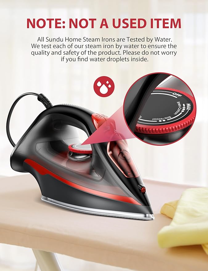 Steam Iron for Clothes, Automatic Shutoff, Light Weight, 1500W Iron with Non-Stick Ceramic Soleplate, 3-Way Auto-Off, Rapid Heating, Self-Cleaning, 15.21oz Water Tank Ironing Clothes for Home
