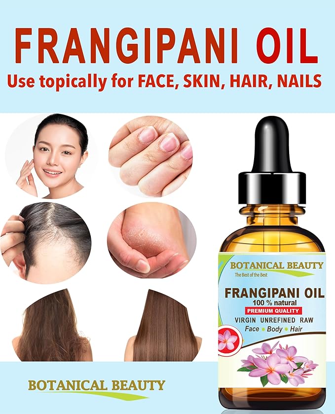 Botanical Beauty Frangipani Oil 100% Natural 0.5 Fl oz - 15 ml Frangipani Essential Oil for FACE, Skin, Body, Hair, Nails Beauty Oil, Skin Moisturizer Oil, Nourishing Oil, Perfume, Soap Making
