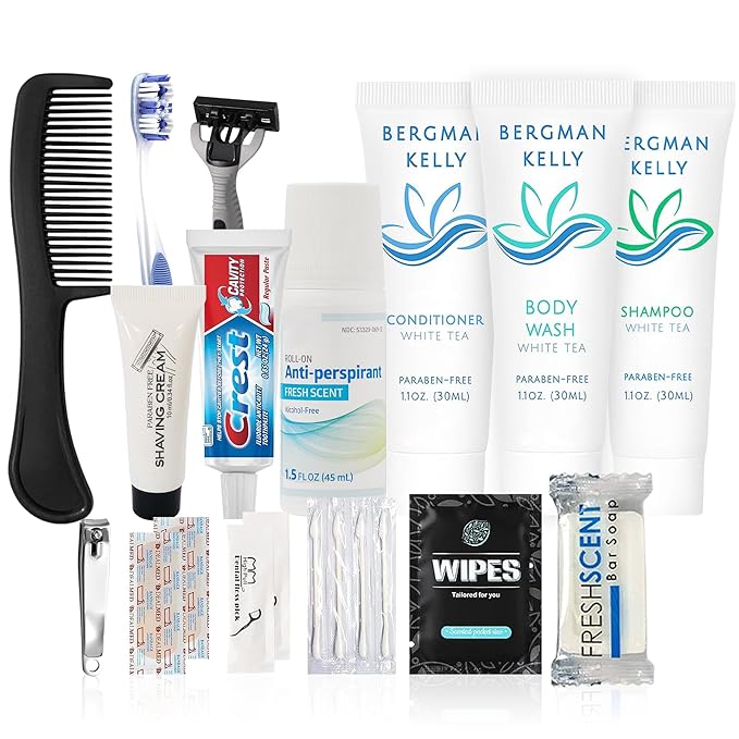 Trektote Bulk Hygiene Kit For Men And Women – (25 Pack) 20 Piece Set Of Travel Size Toiletries, TSA Compliant, Bulk Travel Essentials, Includes Shampoo And Conditioner, Body Wash, Toiletry Bag & More