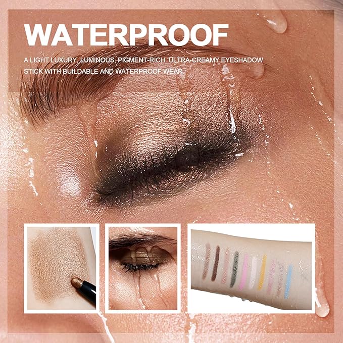 CHIFURE Eyeshadow Stick, Shimmer and Matte Cream Eye Shadow Brightener Sticks Eyeliner Pencil Crayon, Waterproof Long Lasting Eye Highlighter Stick Makeup,0.056 Oz(#9-Champagne)