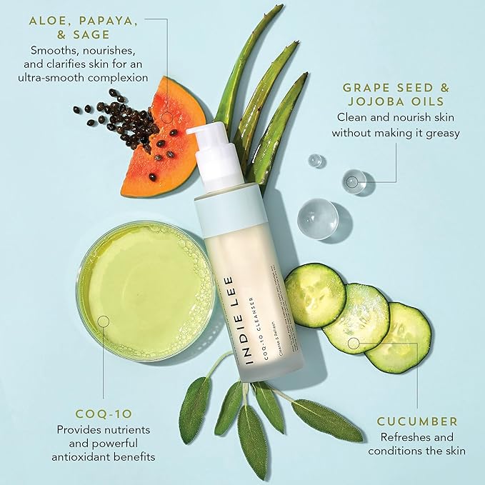 Indie Lee Coq 10 Cleanser - Cream-to-Milk Facial Cleanser Enriched with Hydrating Grape Seed & Jojoba Oil and Soothing Aloe Vera for a Nourished, Healthy Glow (125 Fl Oz)
