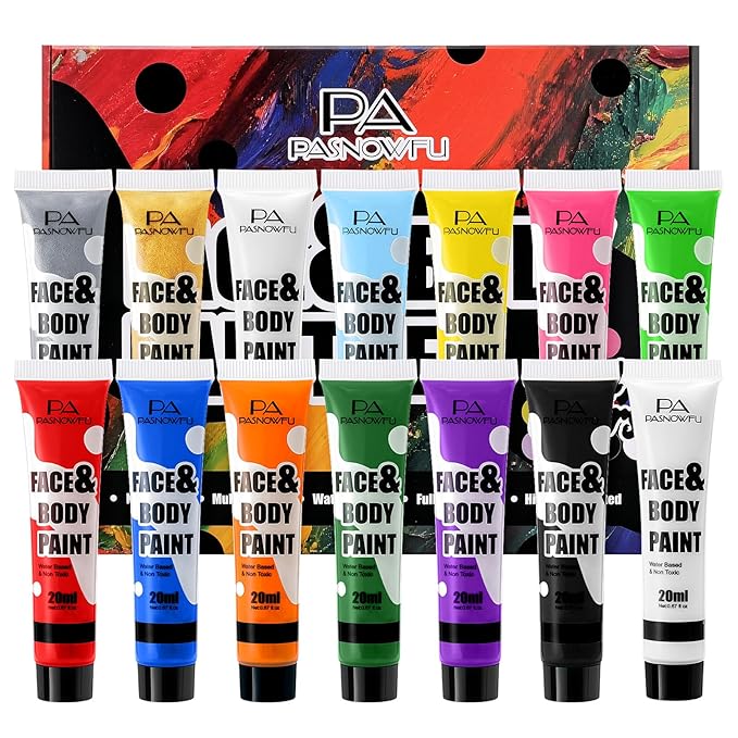14 Colors Face Body Painting Kit, Full Coverage Water Based Face Paint Set for Cosplay Skull Joker Zombie Vampire, Highly Pigmented Body Paint Cream for Adult Carnival Halloween SFX Makeup