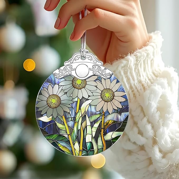 Christmas Ornaments: Stained Glass-Style April Birth Flower Ornament – Christmas Tree Decorations, Holiday Party Gifts, Mother's Day & Birthday Gifts for Women, Mom & Grandma | Birth Flower Gift