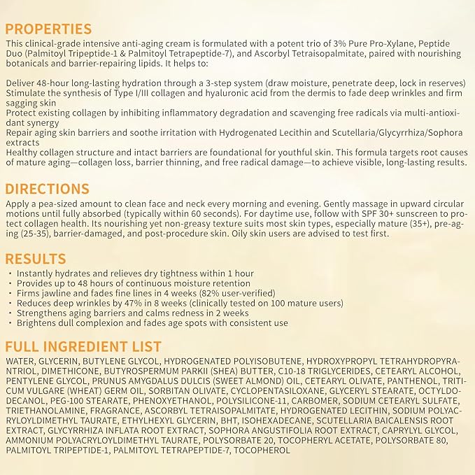 Anti-Aging Face, Eye & Neck Cream - Reduces Wrinkles & Dullness, Evens Tone, Firms, Tightens Skin, Lifts, Boosts Collagen | 48H Hydration | Anti-Aging Actives, Peptides, Vitamin C & Vit E