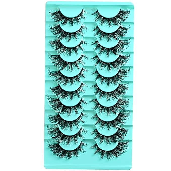 Cat Eye Lashes Natural Fox Eyelash Wispy Russian Strip Eyelashes 10 Pairs D Curl Fake Fairy Lash Strips Fluffy Spiky Cateye Lashes Wispies False Eyelash Foxy Look (Fox Eyelashes | 8-16mm)