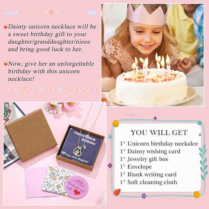 Hidepoo Birthday Unicorns Gifts for Girls - Unicorn Necklace Birthday Gift for 3-16 Year Old Girl Colorful CZ Heart Pendant Unicorn Necklace for Girls Gifts Jewelry