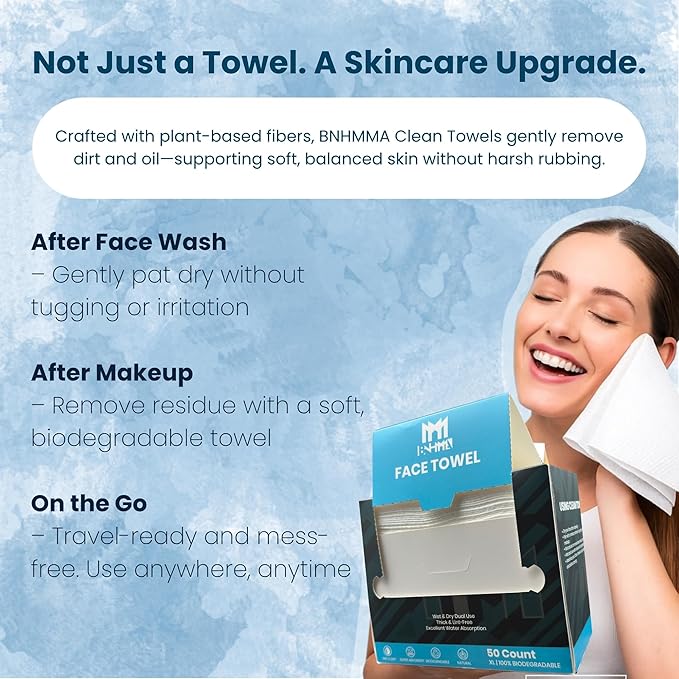 Clean Face Towels - Extra Soft 100% Dry Cotton Face Wipes, Disposable Face Towels, Dry Face Towelettes for Makeup Removal, Biodegradable Wipes, Single - Use Towels, 50 CT