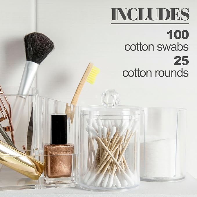 EXPRESSIONS 125pc Beauty Essentials Kit - Includes Cotton Pads - Rounds For Face & Cotton Swabs w/ Organizer - Beauty & Spa Skincare Accessories & Organizer Box