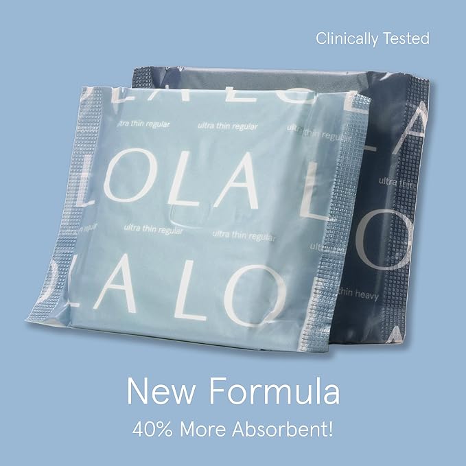 LOLA Non-Toxic Cotton Pads for Women - 36 Count Regular Absorbency Ultra Thin Menstrual Pads with Wings, HSA FSA Approved