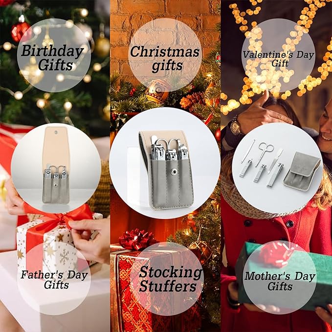 Nail Clipper Set Gifts for Men, 6 Pcs Case Fingernail Clipper Christmas Stocking Stuffers for Adults (Grey)