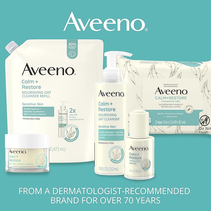 Aveeno Calm + Restore Facial Cleanser for Sensitive Skin, Hydrating Gentle Milky Face Cleanser with Nourishing Oat and Feverfew, Hypoallergenic Formula, Fragrance Free, 7.8 fl oz