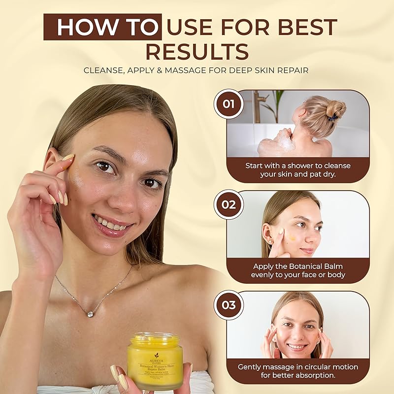 Organic Botanical Women’s Skin Repair Balm – 97% Reported Improvement for Acne, Sunburn & Dryness – Day & Night Anti-Aging Collagen Boost Moisturizer for Face, Neck & Décolleté – Glow Scent, 2oz