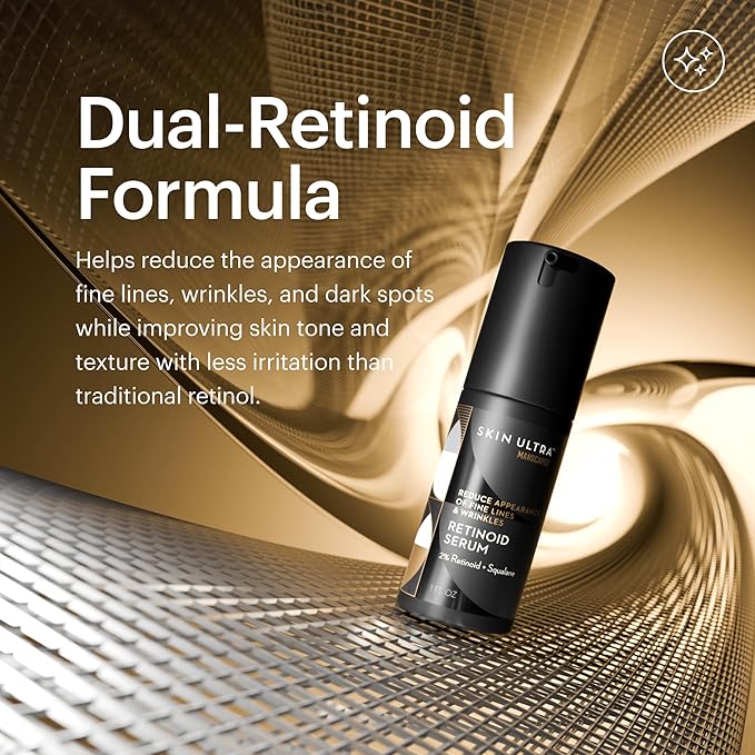 MANSCAPED® Skin Ultra™ Retinoid Serum - Dual Retinoid Age-Defying Formula with Squalane, Ceramides & Hyaluronic Acid to help Reduce Appearance of Fine Lines, Wrinkles & Dark Spots, 1 fl oz.