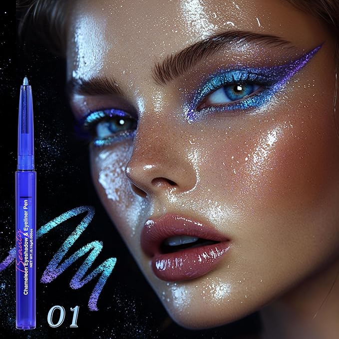 UCANBE Chameleon Eyeshadow & Eyeliner Gel Pencil - Multichrome Shifting Colors Metallic Glitter Eye Makeup,Waterproof Long-Lasting Smudge-Proof Multi-Dimensional Color (Electric Blue to Royal Purple)