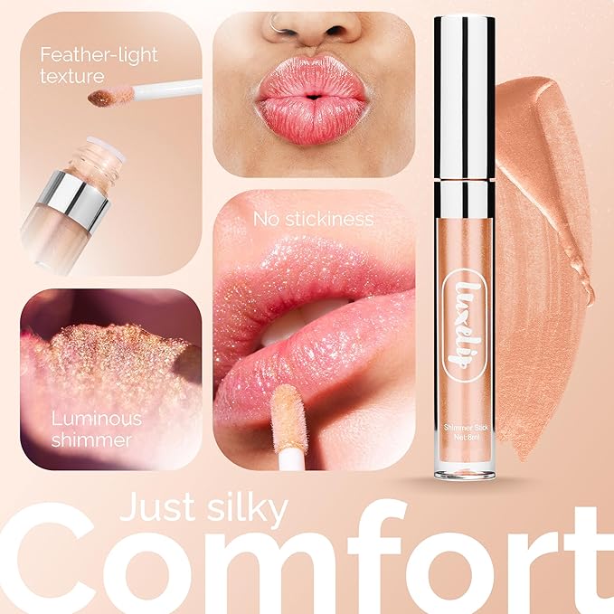 LuxeLip™ Matte Lipstick for Older Women, Hydrating Non-Sticky Lip Gloss for Luminous Shine & Moisturized Lips, Lightweight, Long-Lasting Glossy Finish, Cruelty-Free Lip Makeup (Champagne Frost, 8ml)