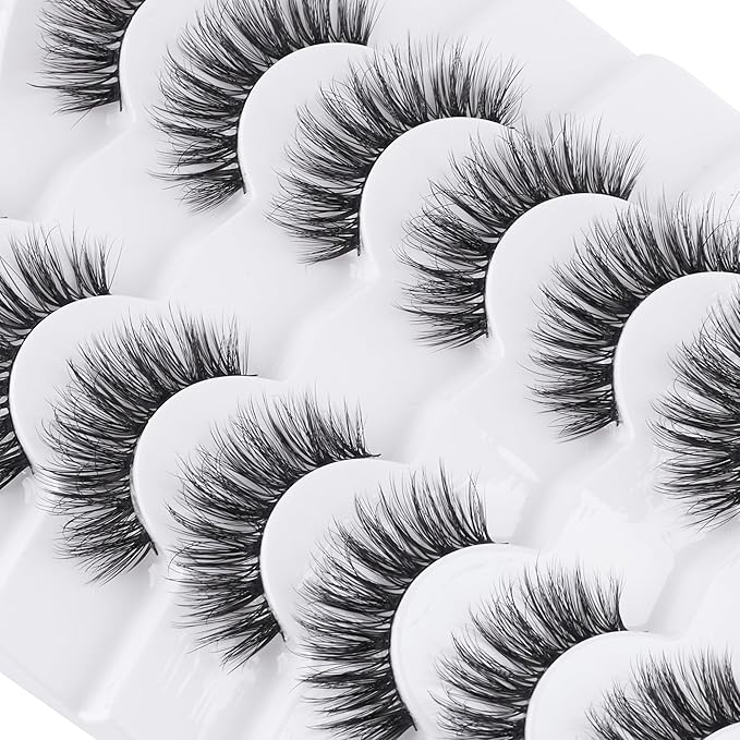 Wispy Lashes False Eyelashes Natural 16mm Fluffy Eyelashes Strip Lashes Pack 3D Volume Lashes 0.1MM Extra Thin Cotton Band Fake Eyelashes Soft Full Lashes C Curl Lashes Pack Siligli 7 Pair